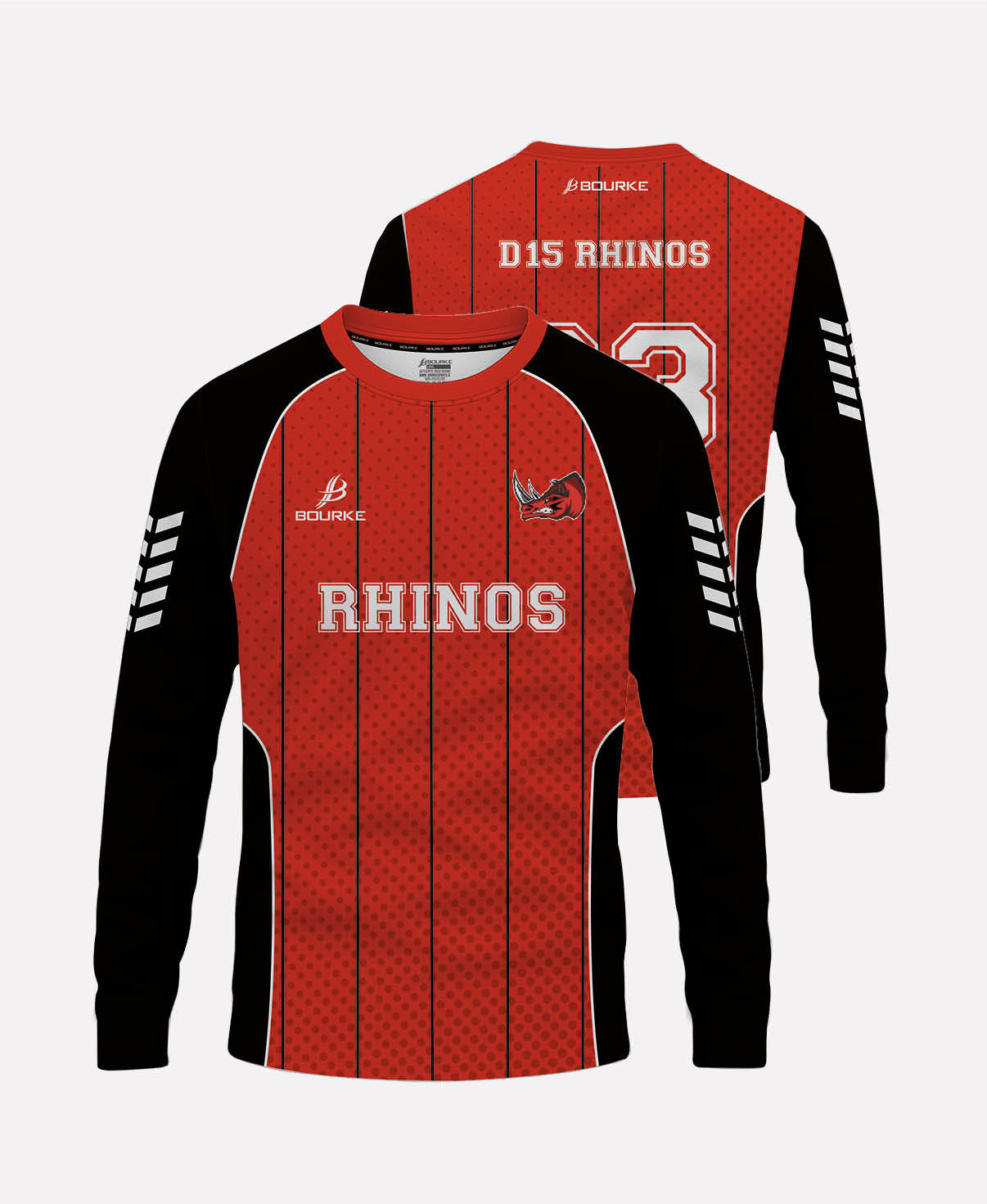 D15 Rhinos STRIPE Warm Up Crew Neck (RED/BLACK)