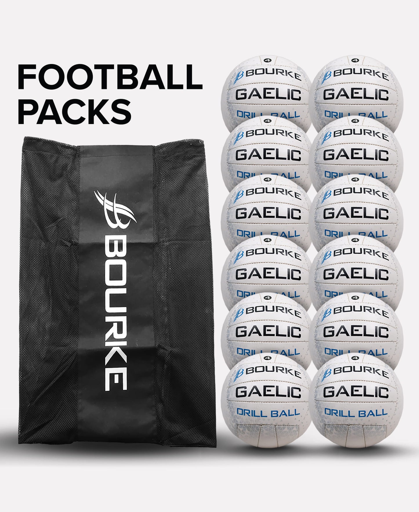 Bourke Sports Gaelic Football (Drill Ball) 96 Pack with 8 Carry Bags