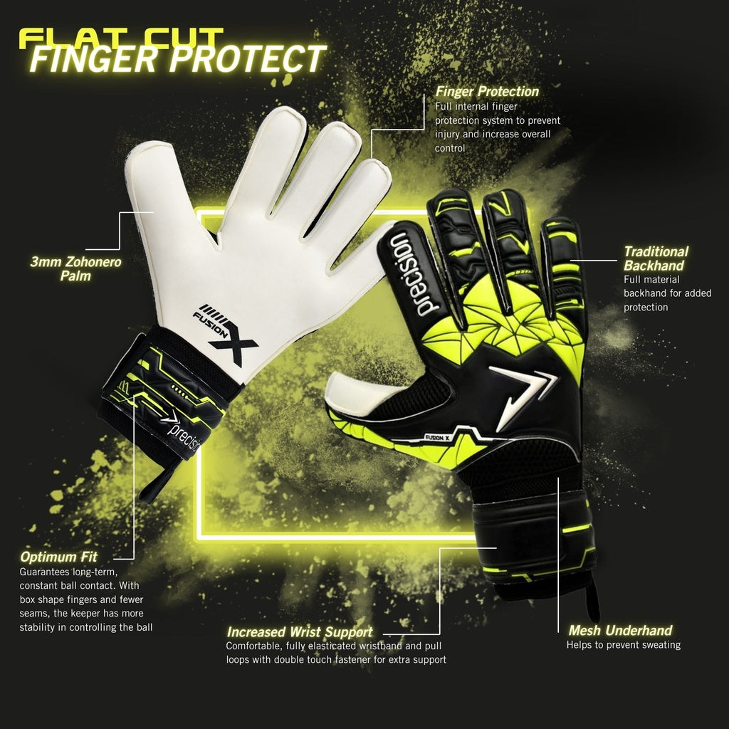 Precision Fusion X Flat Cut Finger Protect GK Gloves (Black/Yellow)